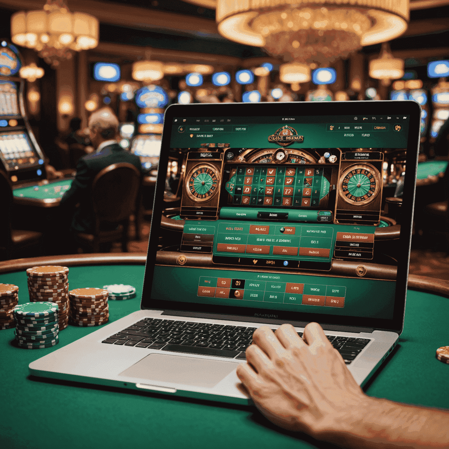 Split image showing a social casino interface on a smartphone and a real money online casino on a laptop, highlighting the visual differences between the two